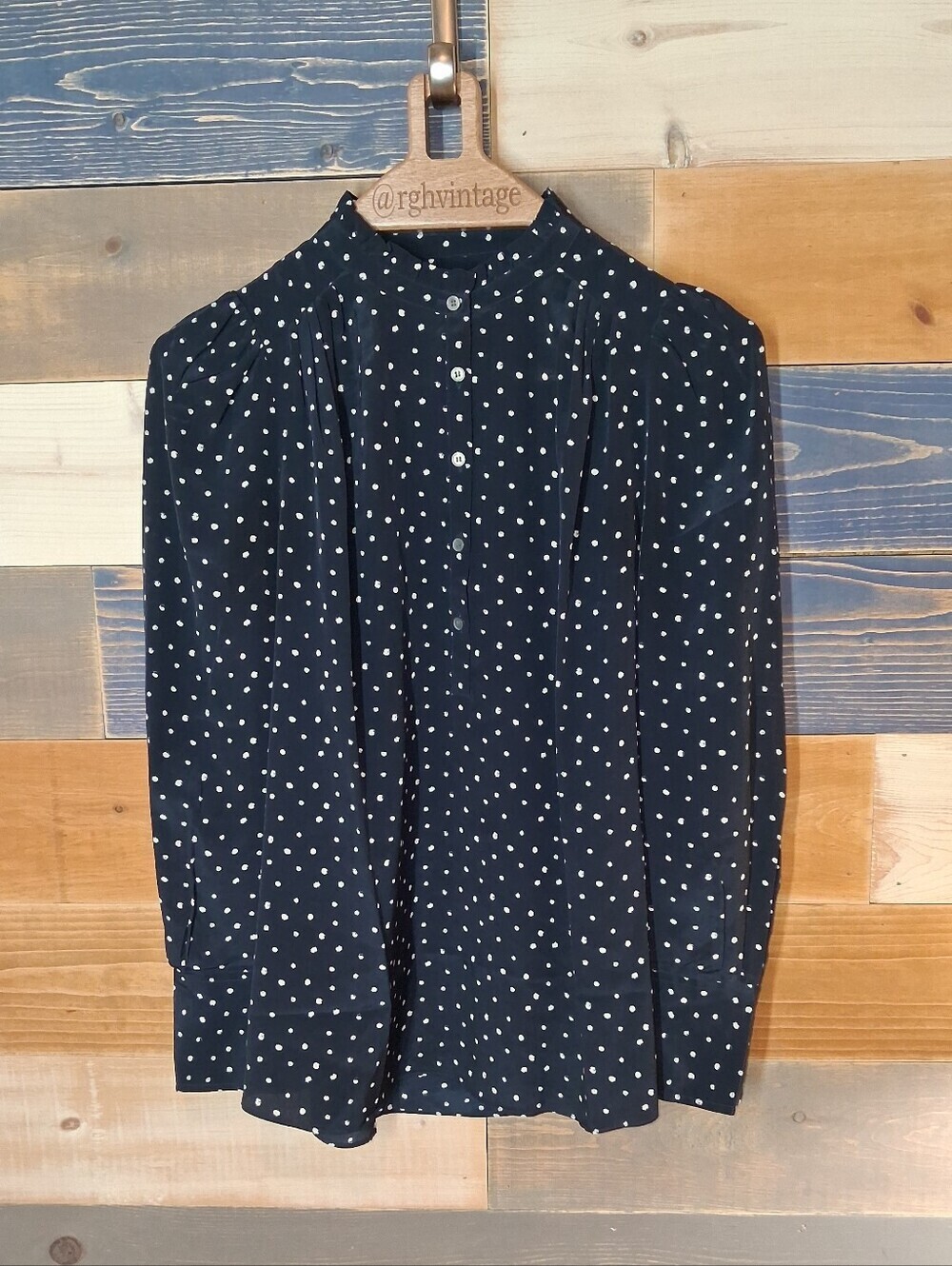 HATCH X J.Crew Blouse S-M Navy Blue White Polkadot